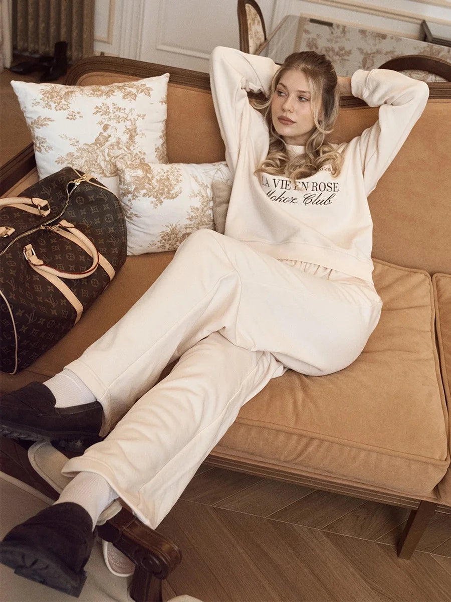 Bornladies Embroidered Hoodie Pants 2-piece Set Autumn New Casual Pants Women's O-neck Pullover Hoodie Suit