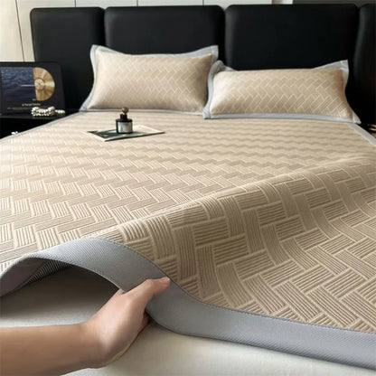 Luxury Summer Carbon Cooling Mat Set Solid Color Queen King Size Bed Mattress and Pillow Case Machine Washable Soft Folding Mat.