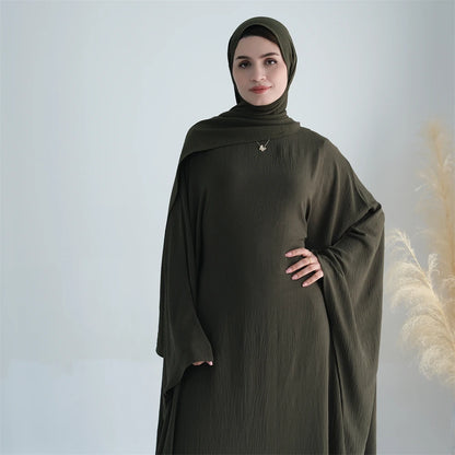 Ramadan Eid Baumwolle Leinen Khimar Abaya Set Dubai Muslim Sets Hijab Kleid Kaftan Abayas Kaftan Marocain Femme Vestidos Para Mujer.