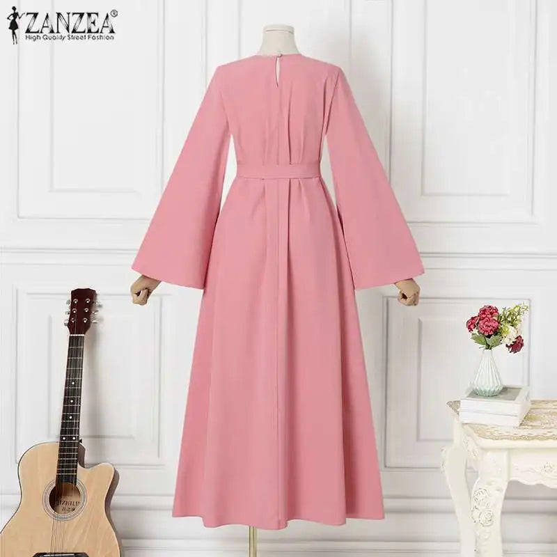 Frauen Lerisure Muslimischen Lange Kleid Übergroßen Vestidos ZANZEA 2023 Sommer Frühling Flare Ärmeln Soild Weibliche Türkische Robe Abaya.