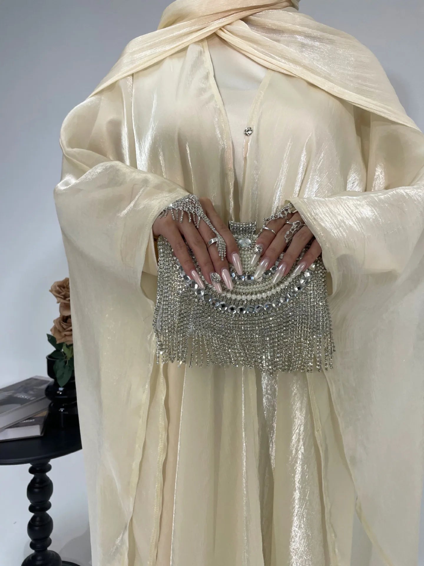 Muslim 2025 New Fashion Women's Solid Color Elegant Casual Trendy Loose 2 Piece Sets Long Sleeve Cardigan Coat Inner Dresses.