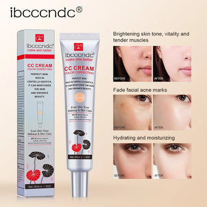 45ml Color Correcting CC Cream Facial Centella Asiatica Repair BB Cream Natural Concealer Whitening Liquid Foundation Cosmetics.