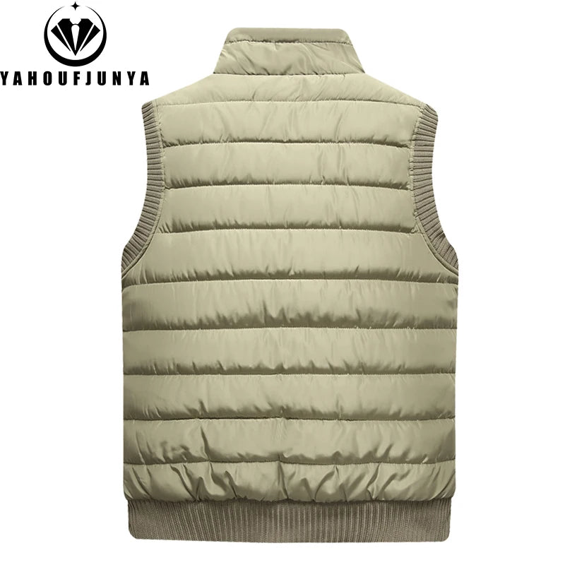 2024 Men Winter Sleeveless Casual Warm Stand Collar Vest Men Autumn Solid Color Outdoors Windproof Fashion Style Vest Male Coat.
