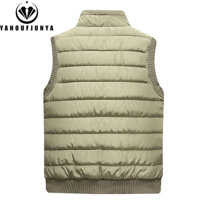 2024 Men Winter Sleeveless Casual Warm Stand Collar Vest Men Autumn Solid Color Outdoors Windproof Fashion Style Vest Male Coat.