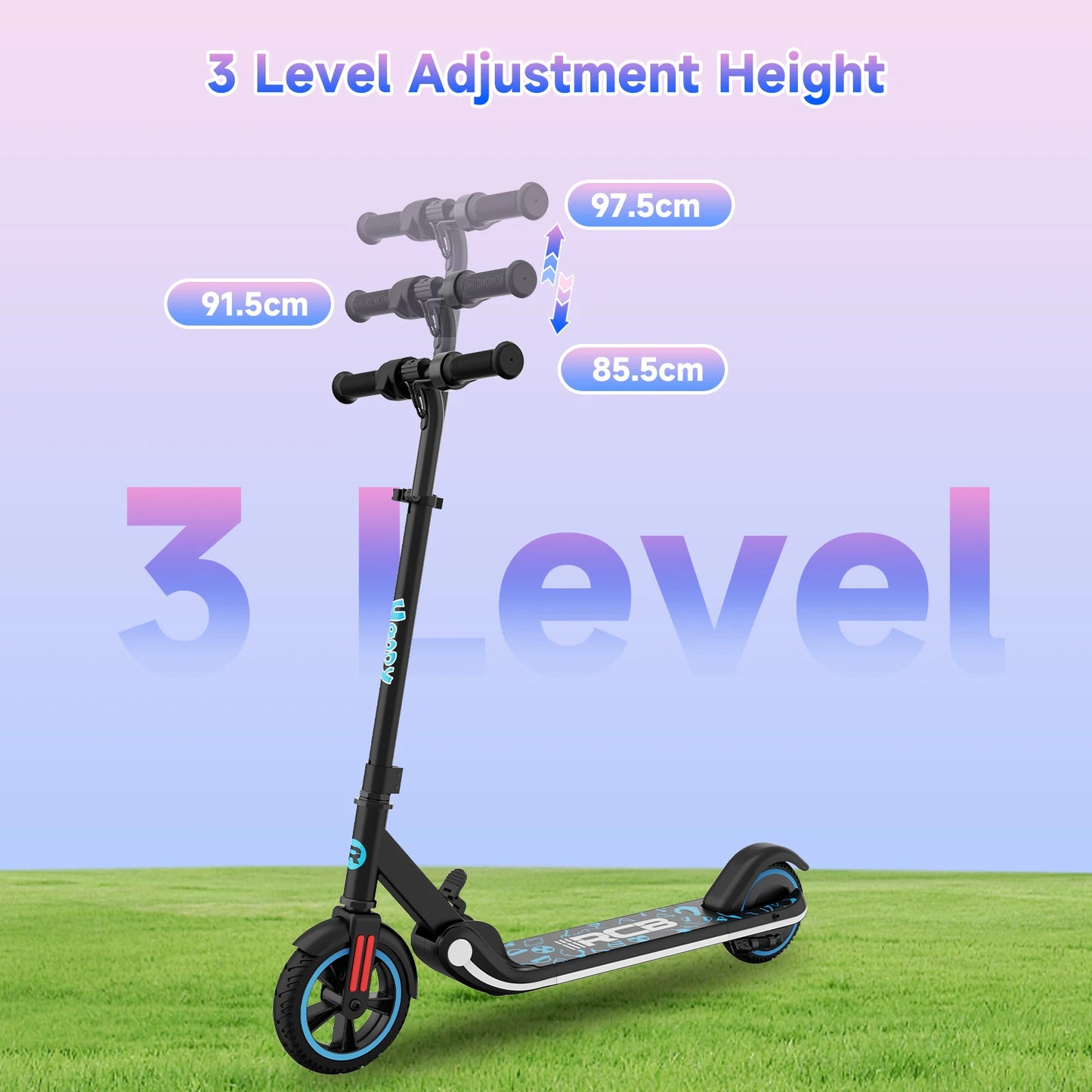 RCB Kids e-Scooter for Children 6-12 Years, 150 W Motor - Max 16 km/h - Rainbow Light-folk Electric Scooter Children.