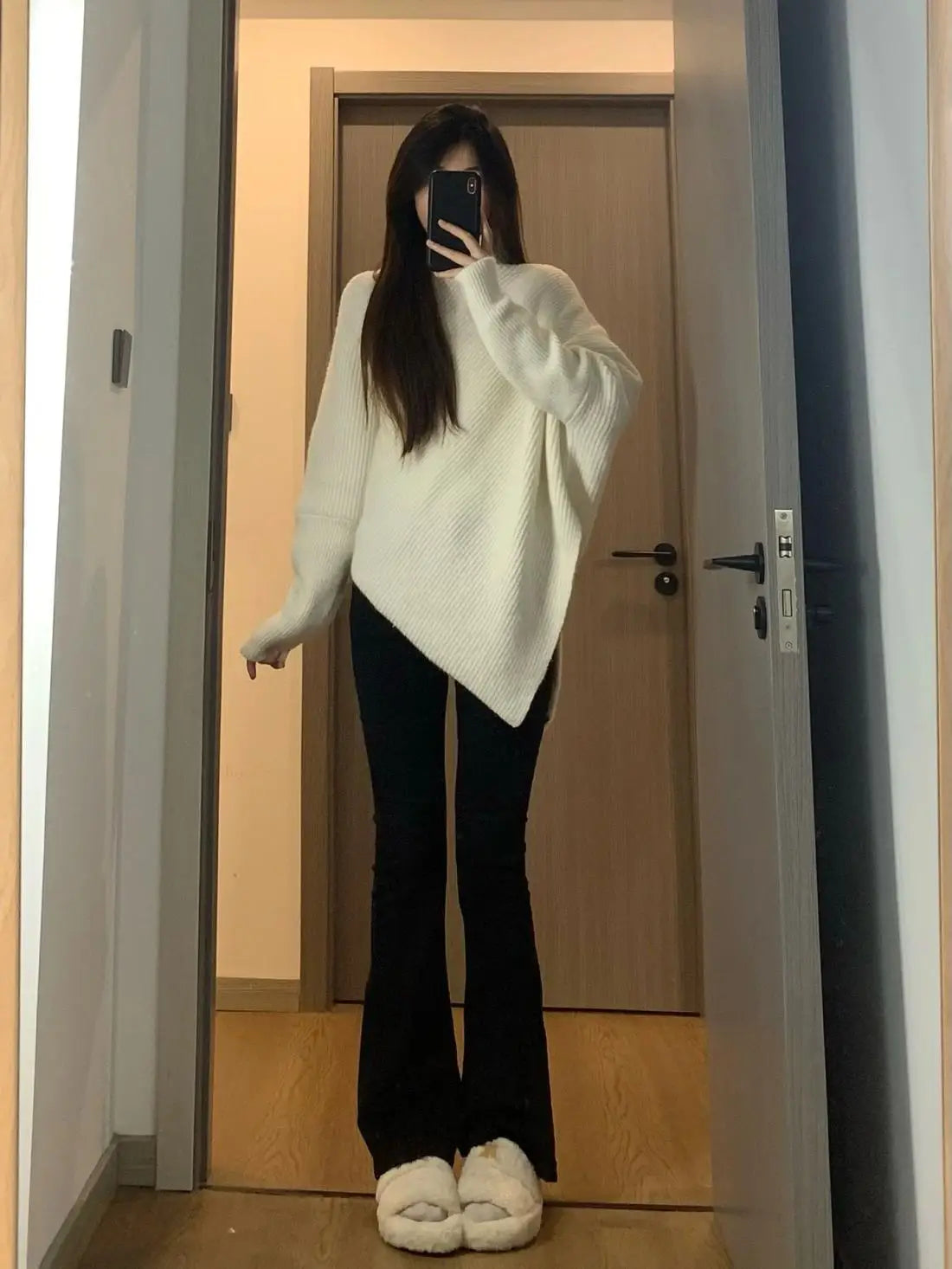 Herbst Winter Neue Frauen Pullover Koreanische Mode Chic Casual Rollkragen Solide Asymmetr Lose Batwing Hülse Pullover Gestrickte Tops.