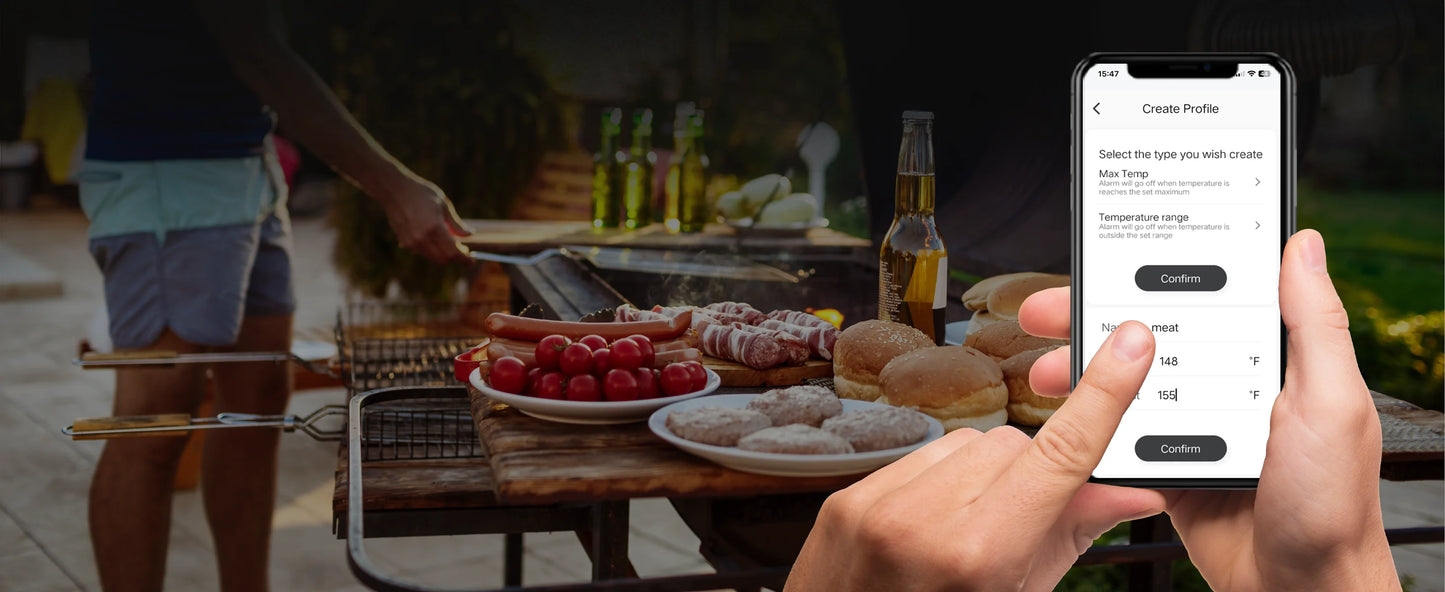 Wireless Bluetooth Meat Thermometer IP67 Waterproof Probes with LCD Screen Booster Rechargeable for Grilling Smoker BBQ Oven.