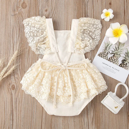 Sommer Baby Kleidung Kleinkind Junge Mädchen Floral Applikationen Body Kleinkind Kinder Rüschen Spitze Strampler Baby Einteiliges 0-24 monate.