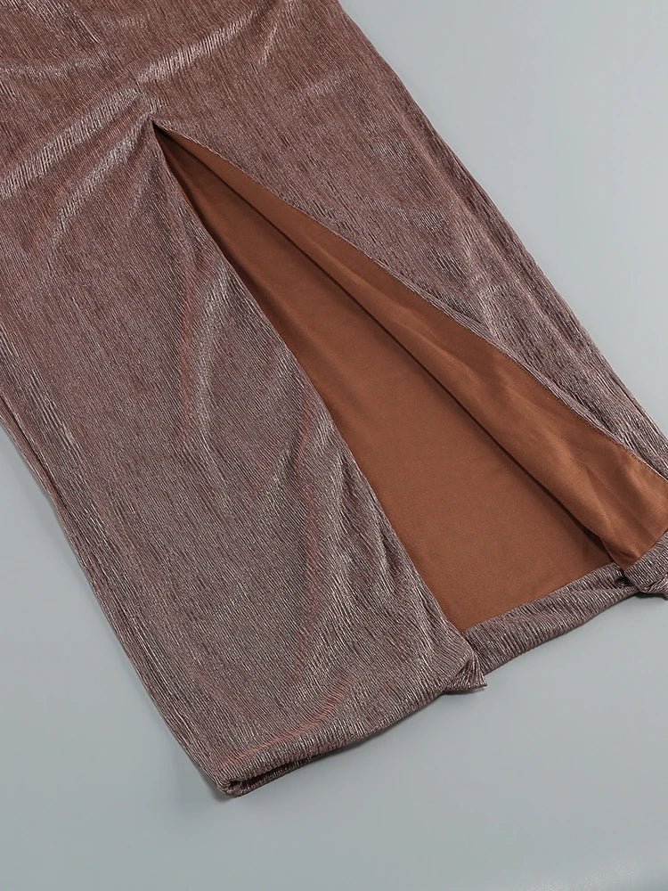 Sexy eine Schulter drapiert Glitzer langes Kleid Frauen braun Korsett funkelnd rücken frei figur betonte Maxi kleider Abend party Kleider.