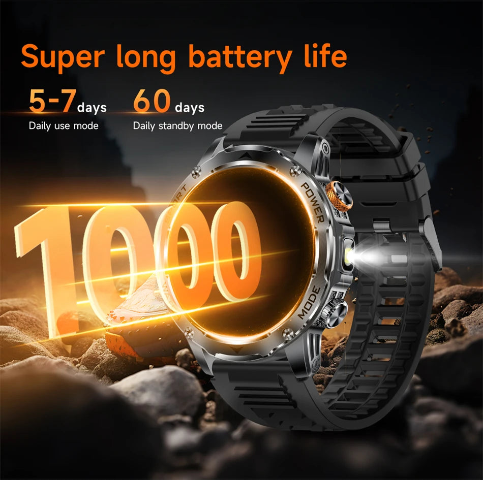 LIGE 2025 New For HUAWEI Xiaomi 1000mah AMOLED Smart Watch Men Sports Fitness LED Flashlight 3ATM Waterproof BT Call Smartwatch.