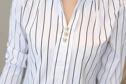 Stripe Women Blouse Fashion Standing Collar Women's Shirt Long Sleeved Shirts and Blouses Printing Ladies Tops Basic Womens Tops