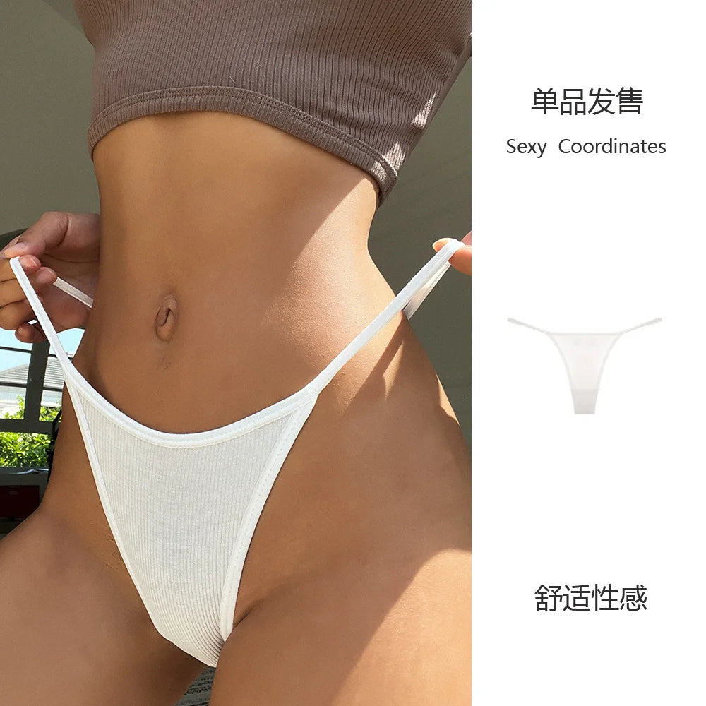 SP&CITY Simple Striped Thin Sexy Thongs Fashion Sports Women's Underwear Low Waist  Traceless Panties Cotton Seamless Briefs.