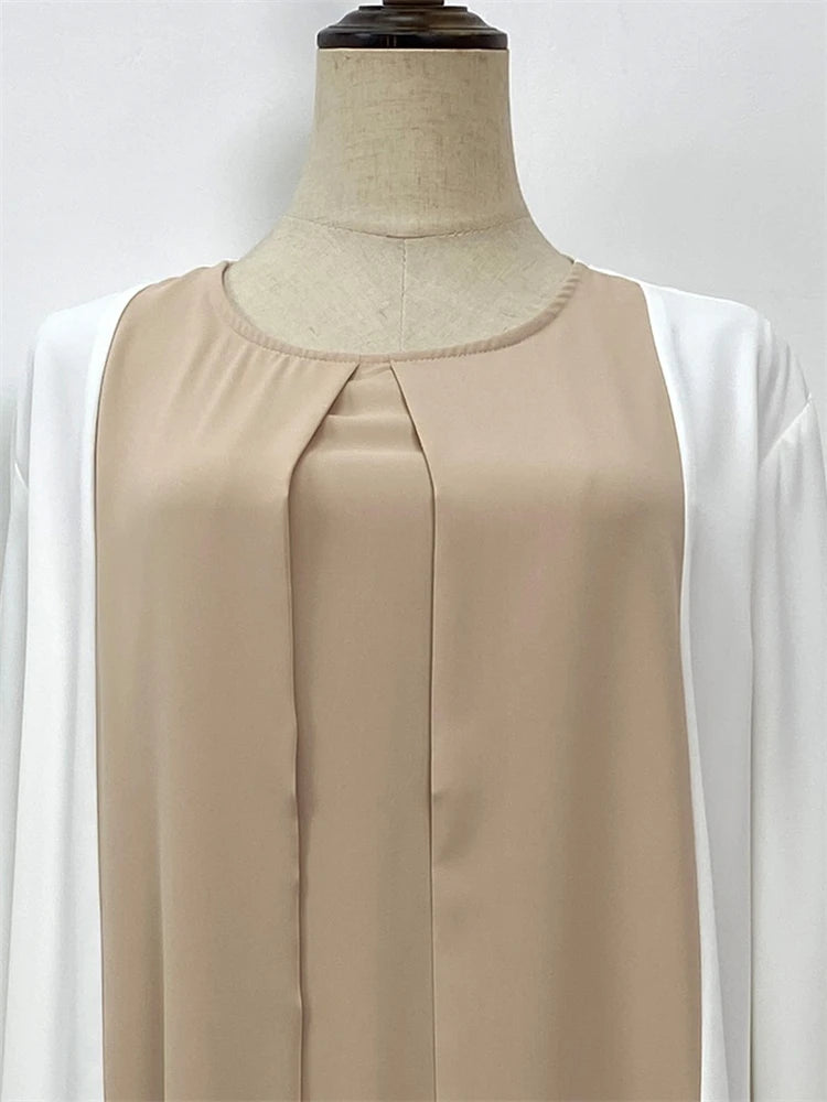 Ramadan Eid Muslimischen Abaya Dubai Luxus Spleißen Gefälschte Zwei Stücke Abayas Für Frauen Kaftan Modest Kleid Islam Kaftan Marocain Femme