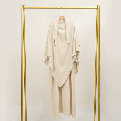 Two Piece Jilbab Prayer Set Abaya for Woman Batwing Hijab Dress Muslim Kimono Kaftan Robe Long Khimar Islam Cloth Jilbab Ramadan