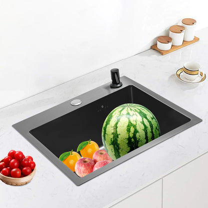 Spülbecken aus Edelstahl 201, schwarz, Deckenmontage, Unterputz-Spülbecken-Set mit Abflusskorb, Seifenspender, Küchenspüle