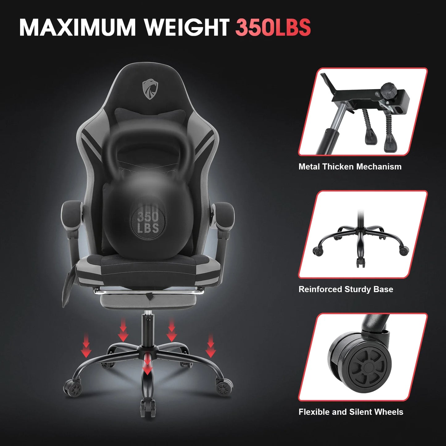 GC-RC05 Gaming-Stuhl, Stoff-Computerstuhl mit Zwei-Punkt-Massagebürostuhl, ergonomischer Stuhl mit verbreitertem Kissen mit Taschenfeder