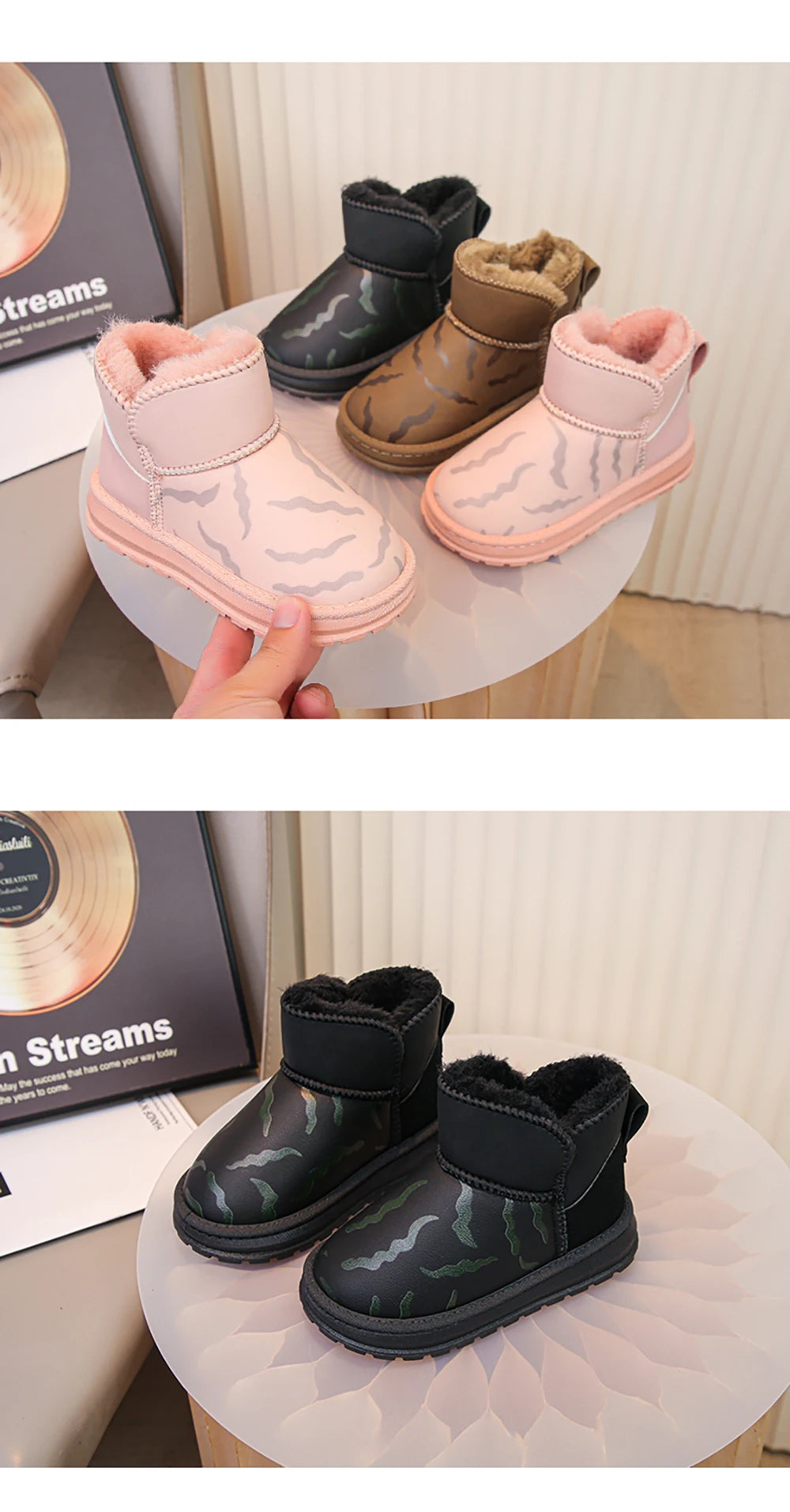 Winter Plush Boots For Children Thick Warm Faux Fur Snow Boots Soft-soled Anti-slippery Boy's Girl's Warm Boots Winter Shoes Kid.