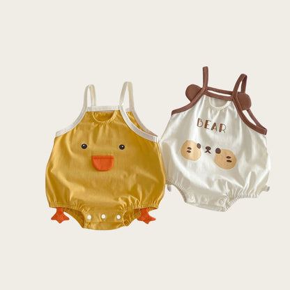0–2 Jahre Baby-Strampler aus Baumwolle mit Tier-Cartoon-Motiv – bezaubernde Enten- und Bären-Designs – weich und bequem für Babykleidung.