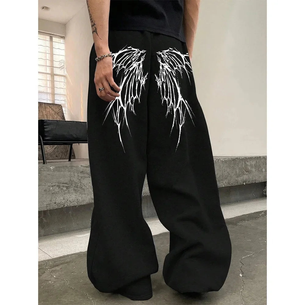 Retro Printed Casual Men's Pants Loose Wide Leg Summer 2025 New Style Versatile Long Trousers Comfortable Fit Sports Style.