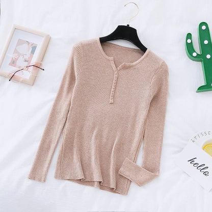 2026 weibliche Casual Tops Pullover Frauen Herbst Winter Gestrickte Dünne Pullover Feste Taste Volle Hülse V-ausschnitt Pullover