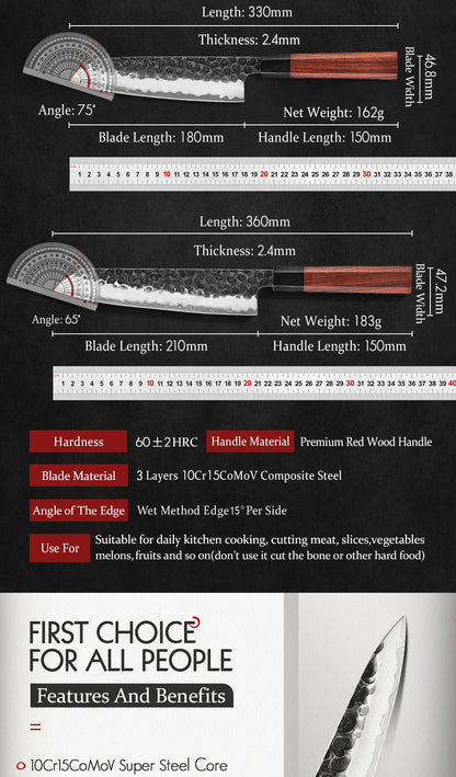 HEZHEN 1PC-5PC Kitchen Knife Set Chef Utility Stainless Steel 3 Layers Composite Steel Santoku Nakiri Kitchen Accessories