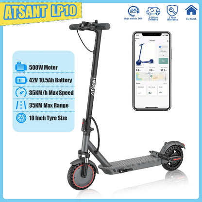 ATSANT LP10 Electric Scooter 500W Powerful Motor 42V10.5Ah 35KM/H 35KM Long Range 10Inch Tyre with APP Shock Absorbing EScooter