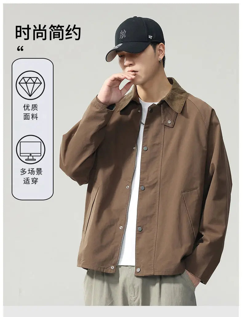 Lapel Jacket Men Spring Autumn Japanese Korean Streetwear Fashion Loose Casual Vintage Cargo Jacket Coat Outerwear.