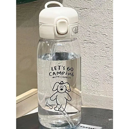 Plastic Water Bottle Water Cup With Straw Simple Large Capacity Portable Drop Resistant And Portable Cup Cartoon Ice Suction Cup.