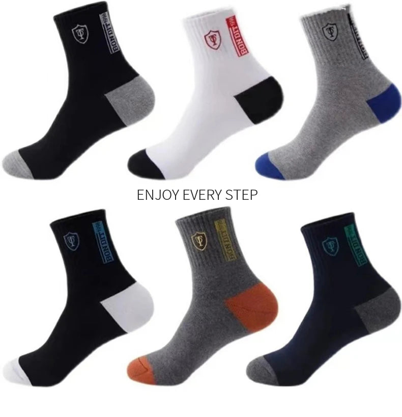 5 Pairs of Autumn and Winter MEN'S Sports Socks for Summer Leisure, Sweat Wicking, Lightweight and Breathable Basketball Socks.