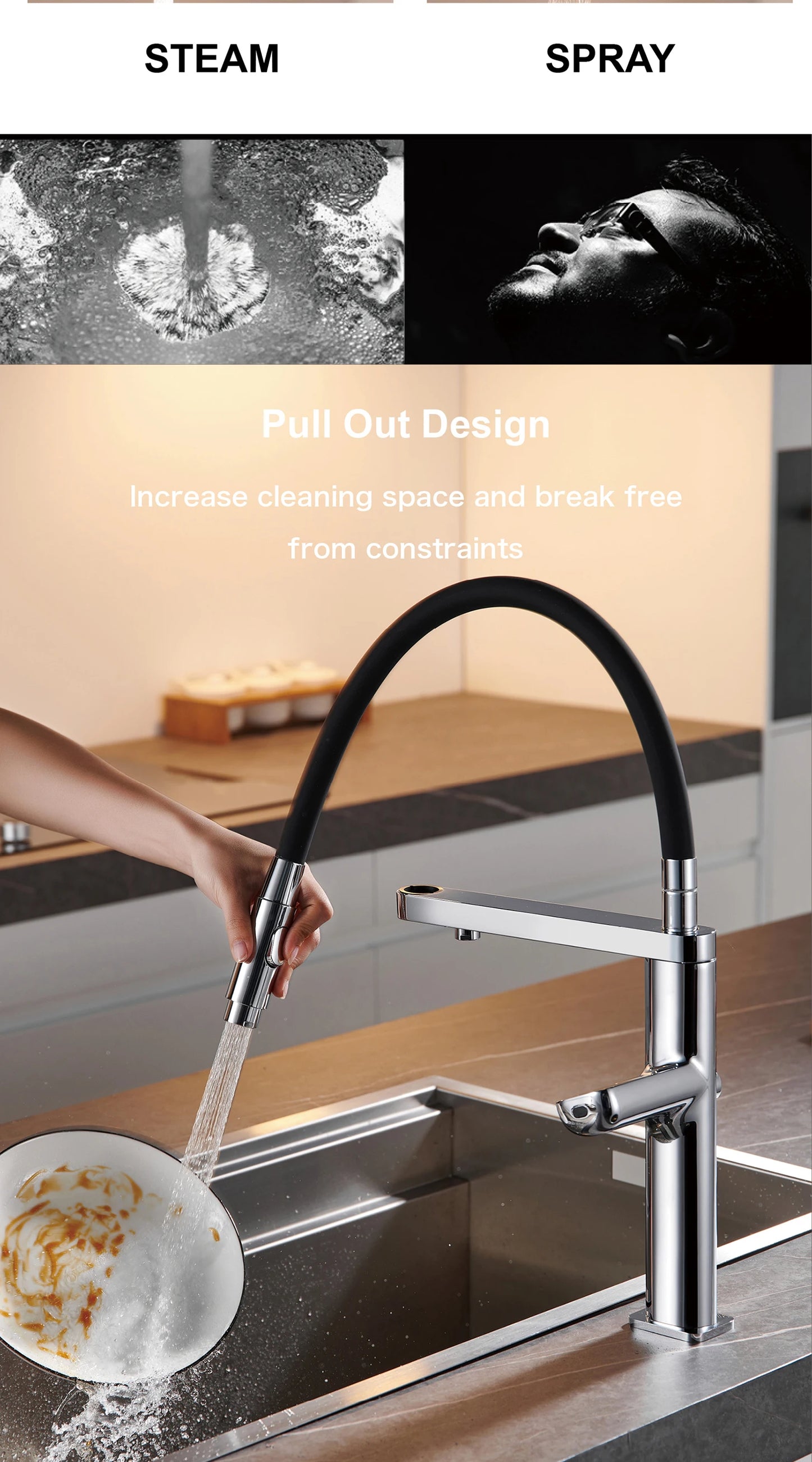 Luxury brass gun gray sensing kitchen faucet LED display touch switch hot&cold water pull-out purified water 2 function sink Tap