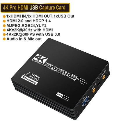 Navceker 4K Pro USB 3.0 Video Capture Card HDMI-compatible 1080P 60fps HD Video Recorder Grabber For OBS Capturing Game Live.