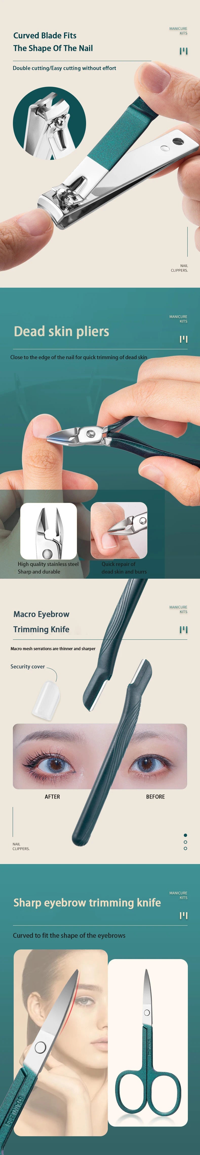 Professional 7/10/12/18 Piece Nail Care Kit Stainless Steel Manicure & Pedicure Set Nail Clipper Set with Travel Case.