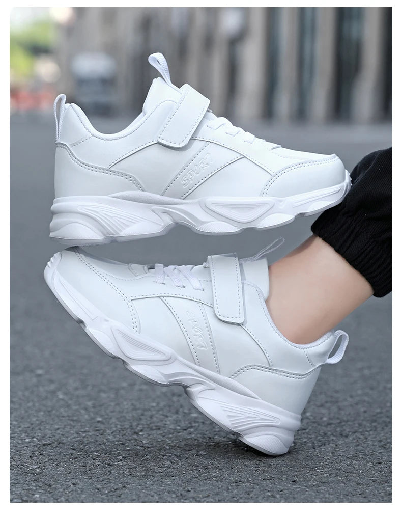 Children Shoes Kids Casual Sneakers Black Pu Leather Sports Shoes for Boy Girls White Shoes School Running Tennis Sneaker.