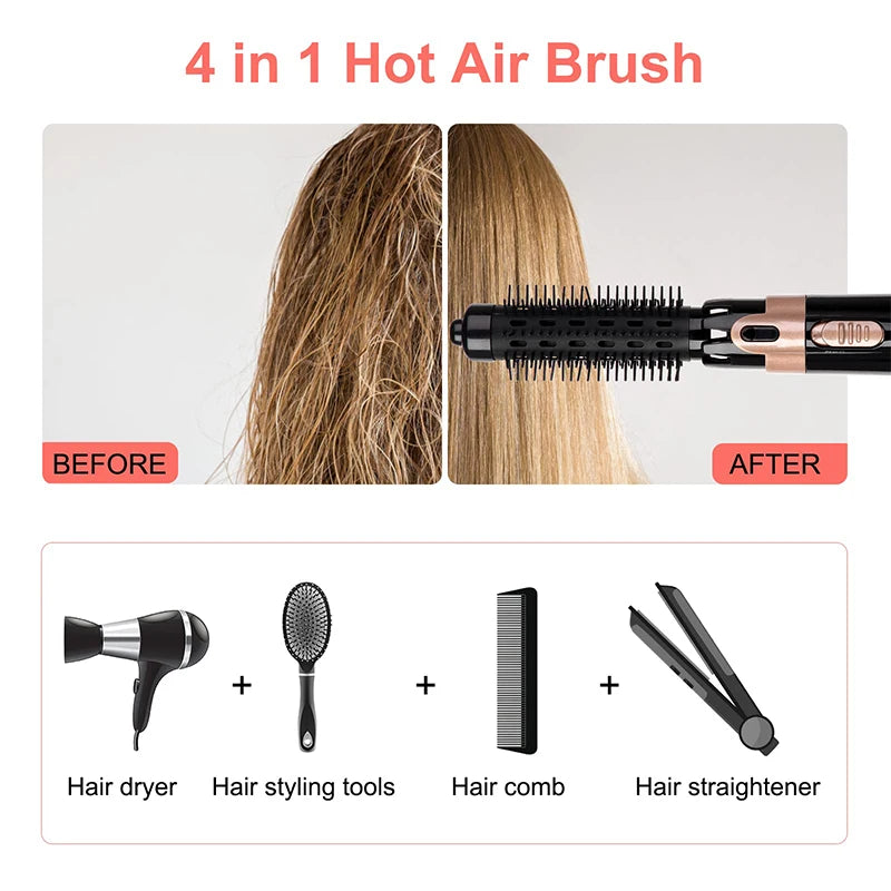 Hot Selling Professional 4-In-1 Hot Air Brush Portable High-Power Curly Hair Hot Air Comb Salon Women'S Styling Tool.