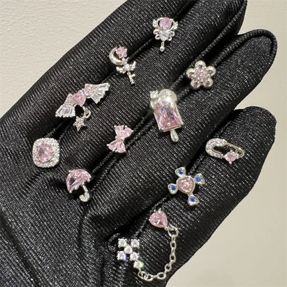 1PCS Cute Pink Zircon 316L Stainless Steel Ear Bone Nail New Fashion Y2K Punk Small Earring for Women Cochlea Jewelry Party Gift.