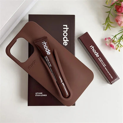 Phone Case for IPhone 15 16 14 13 12 11 Pro Max Plus 17 Air Lip Gloss Holder Silicone Shockproof Cover with Box and Lipstick