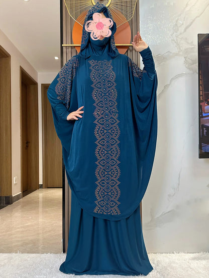 New Dubai Ramadan Muslim Women's Prayer Set Hooded Hijab With the Long Skirt Turkey-African Dubai Islam Lady Cloth Kaftan Abaya.