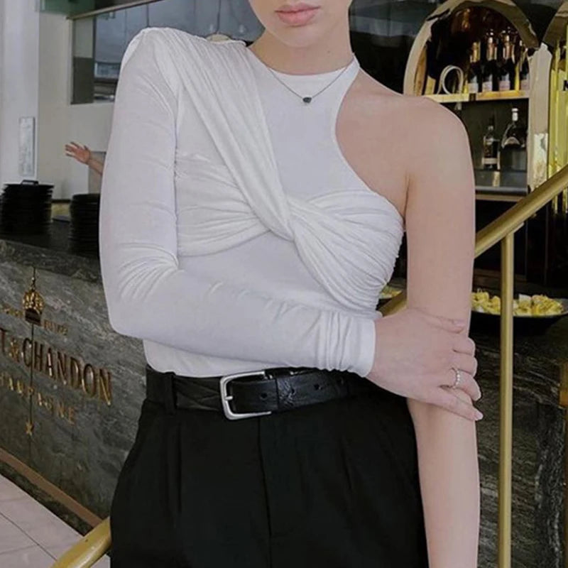 commute elegantly one shoulder tops streetwear bodysuits clothes catsuit size summer sexy bodysuit women body blanc femme.