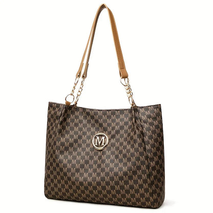 Vintage Geometric Tote Bag Synthetic Leather Letter "M" Design for Women Handbag Shoulder Bag Large Capacity Shopping Travel Bag.
