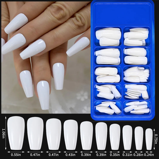 Diamond White Tips For Nails Extension 100pcs Long Fake Ballerina Gel Nail Art Nude White Pink Press On Nails Long Coffin 0.75in.