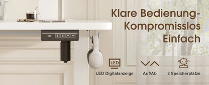 Devoko Höhenverstellbarer Schreibtisch Elektrisch 160×70cm mit Monitorständer,Ergonomisches Sitz-Stehpult (Weiß)