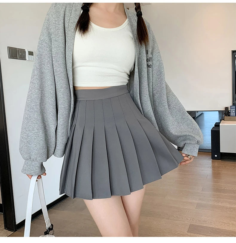 Zjaiss White Women Plus Size Pleated Skirts Summer High Waist Zipper Girls Dancing JK Black Fashion Student A Line Mini Skirts.
