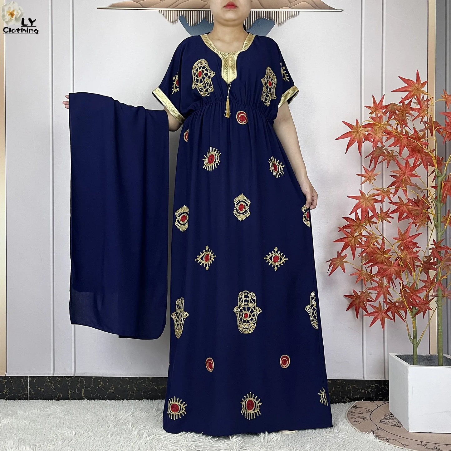 New Dubai Fashion Women Party Evening Dress 2024 Summer Short Sleeve Elasticity Embroidery Femme Robe African Islam Loose Abaya