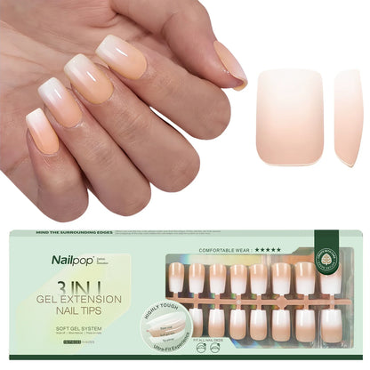 NAILPOP 150Pcs 4 in 1 Ombre Gel Nail Tips White Gradient Soft Gel False Nail Tips Soak Off Fake Nails Extensions DIY 15 Sizes.