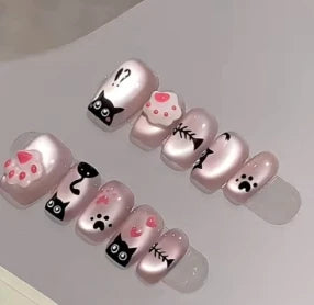 24Pcs/set Almond Press-On French Nail Tips Green Cat Eye False Nails Simple&Elegant Wearable Nail Art for Women&Girls Daily Wear