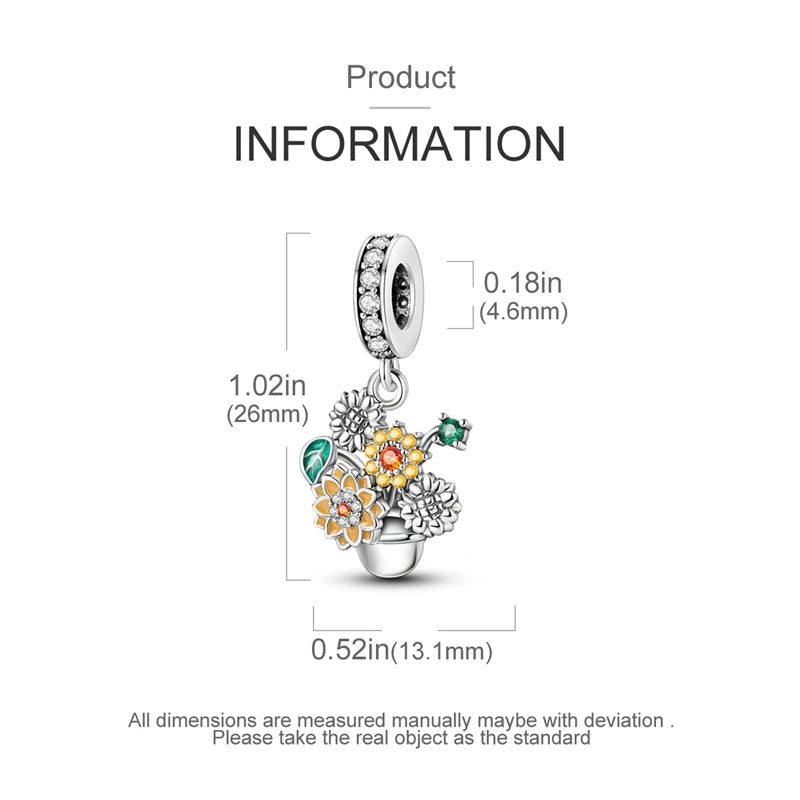 Flowers Series 925 Sterling Silver Sunflowers Tulip Carnation Charms Fit Original Bracelet  For Women Jewelry Making