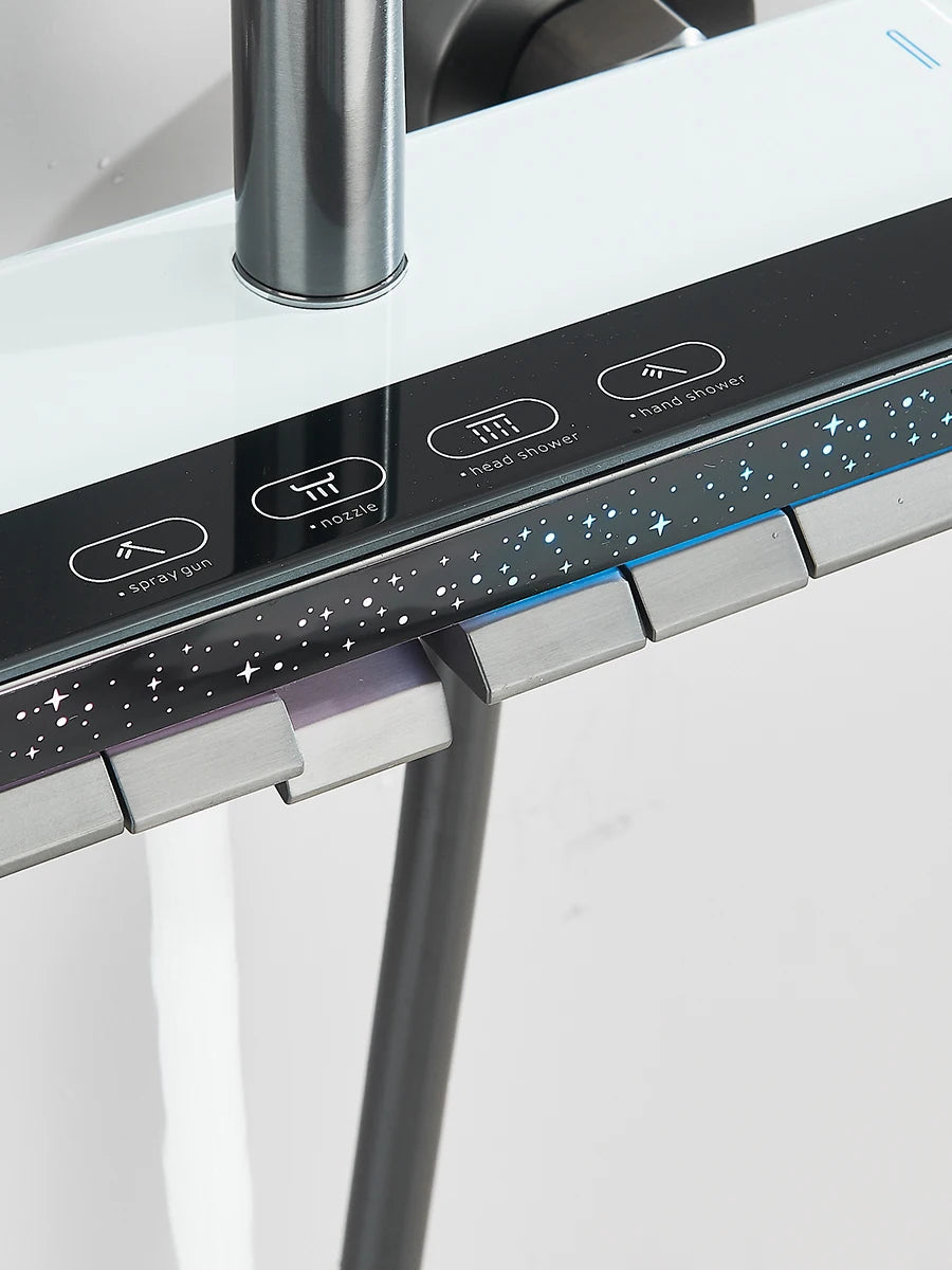 Intelligent Digital Display Luxury Shower Set Bathroom Wall Mounted Piano Key 4 Ways Water Outlet Rainlfall Shower Faucet System