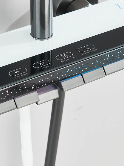 Intelligent Digital Display Luxury Shower Set Bathroom Wall Mounted Piano Key 4 Ways Water Outlet Rainlfall Shower Faucet System