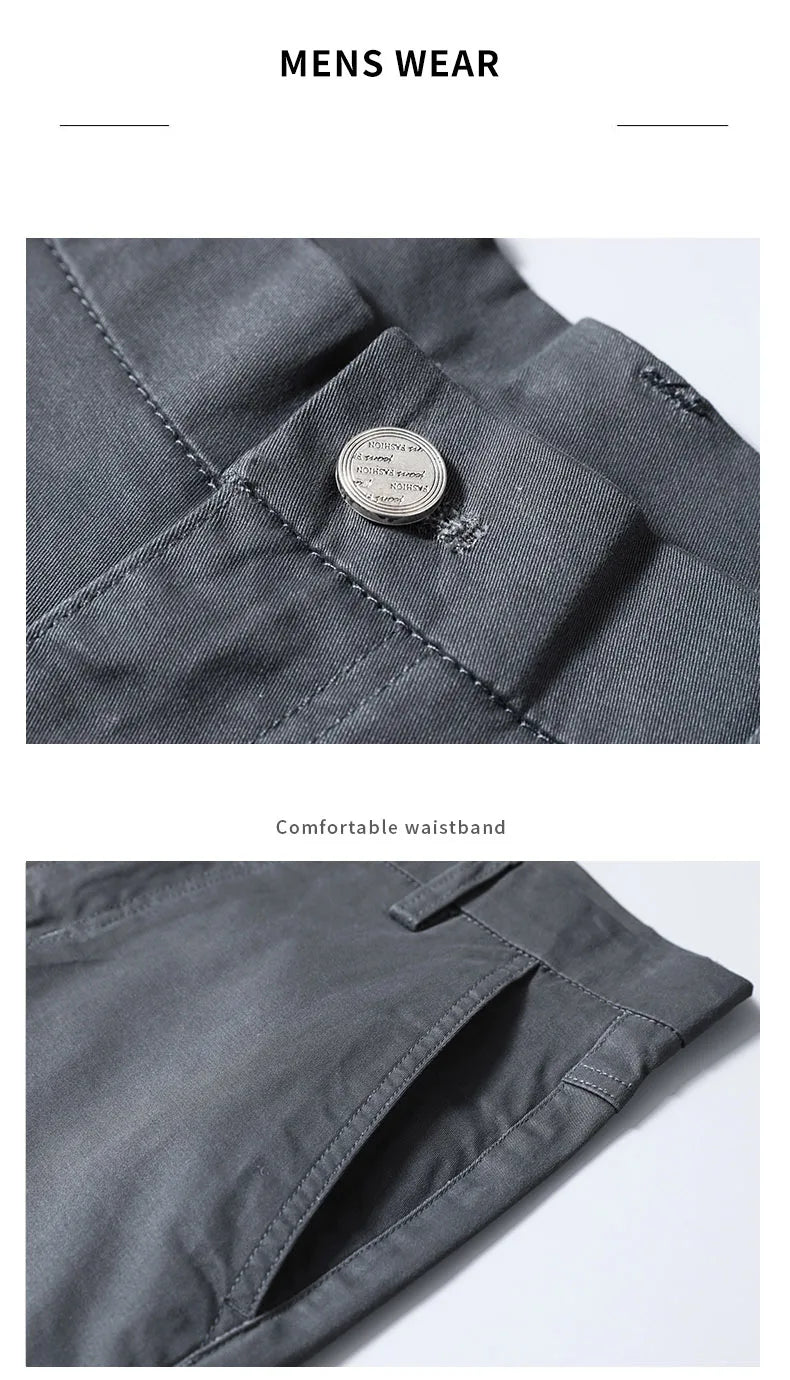 Men's High Quality Pure Cotton Classic Solid Color Casual Pants Business Stretch Slim Straight Brand Trousers Male Autumn New