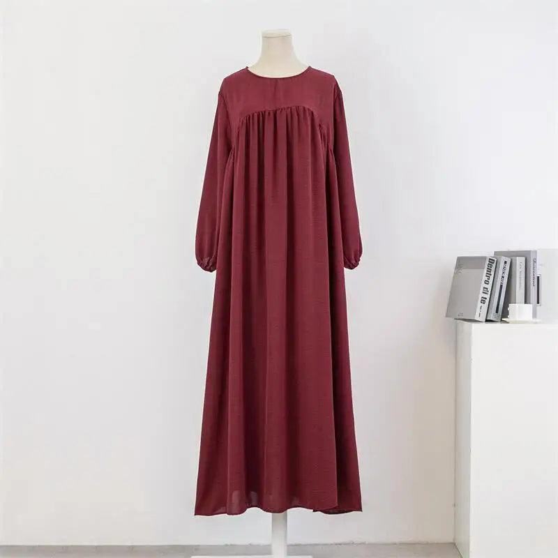 Spring Autumn Muslim Dress Women Loose Maxi Dresses Fashion Female Full Sleeve Casual Solid Pockets Robe Long Dresses Vestidoes.